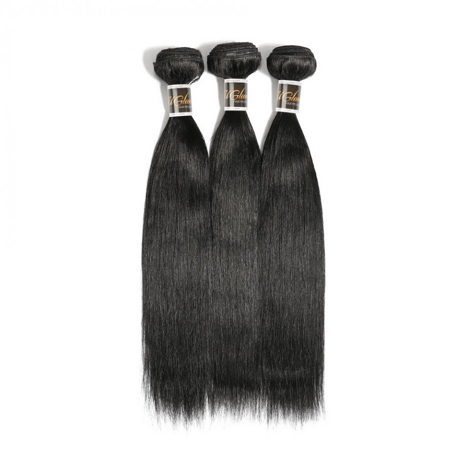 Uglam 3/4pcs Black Bundles Straight Hair Bundles Color#1