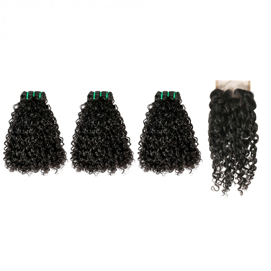 Uglam Double Drawn Bundles With 4X4 Lace Closure Pissy A Curly