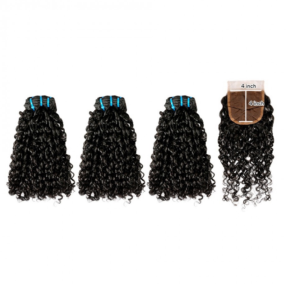 Uglam Double Drawn Bundles With 4X4 Lace Closure Pissy B Curly