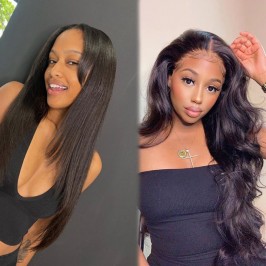 Uglam 13x4 Transparent Lace Big Frontal  Wig Stright&Body Wave