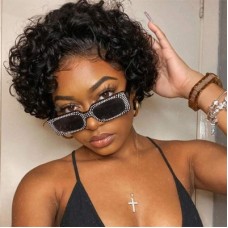 Uglam T Part Lace Front Wigs Pixie Cut Curly Hair