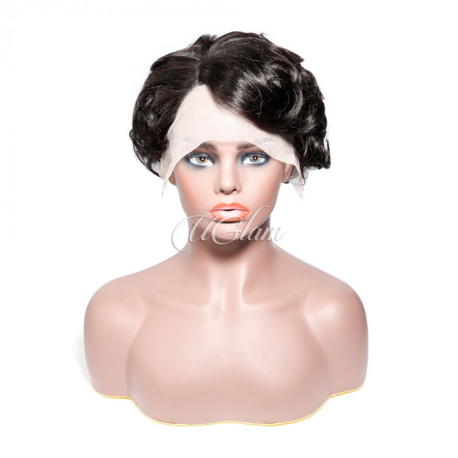 Uglam T Part Lace Front Wigs Pixie Cut Curly Hair