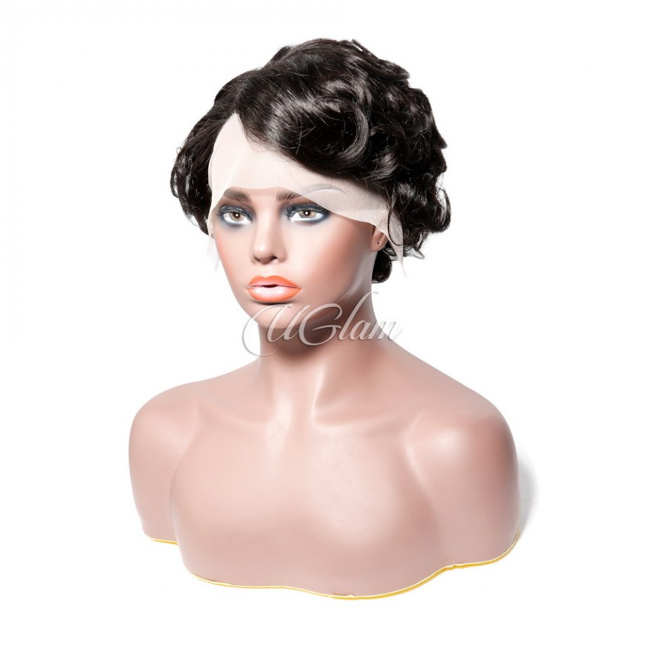 Uglam T Part Lace Front Wigs Pixie Cut Curly Hair