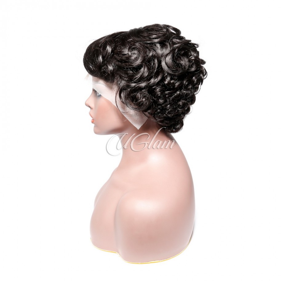 Uglam T Part Lace Front Wigs Pixie Cut Curly Hair