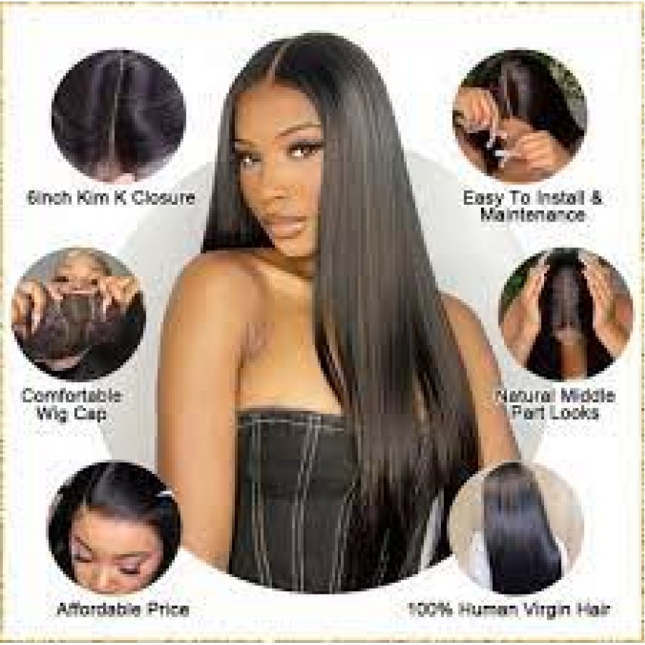 Uglam  2X6 Deep part Transparent lace Closure Straight Wig 200%