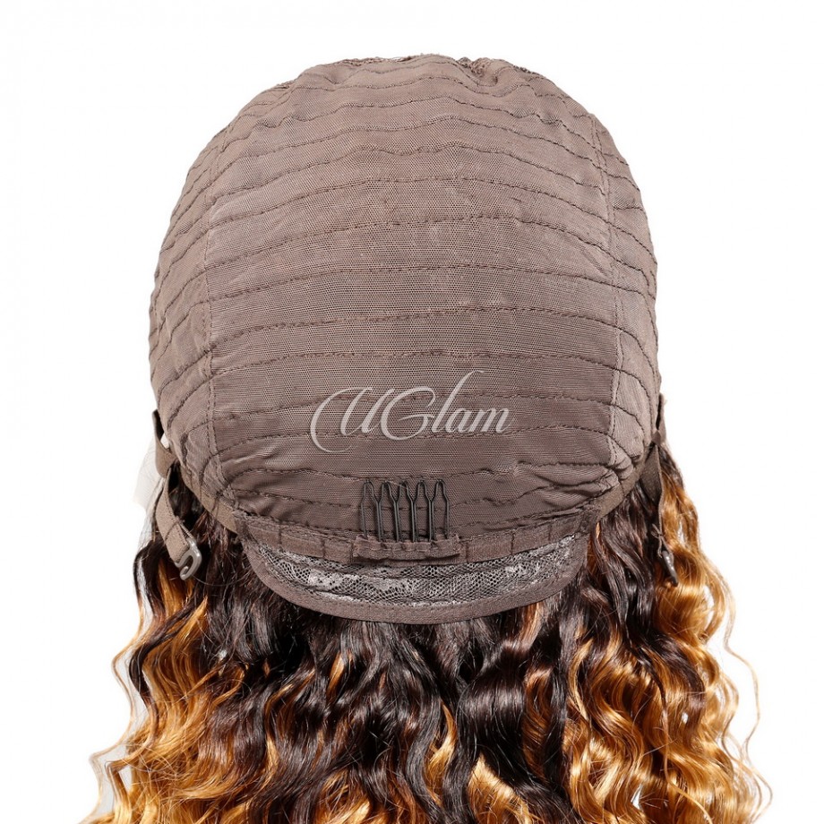 Uglam 1B/30 Bob T Part Lace Wigs Water Wave Hair