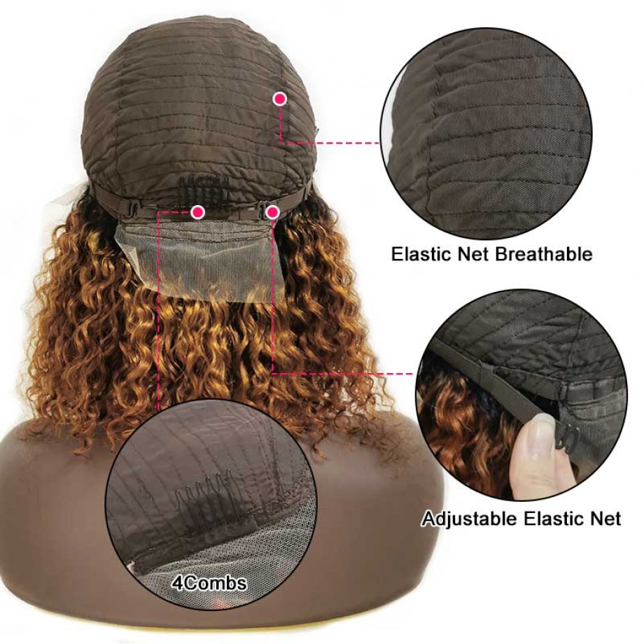 Uglam Ombre 1B/30 Cheaper Water Wave Curly Bob Wigs Transaprent Lace Human Hair 