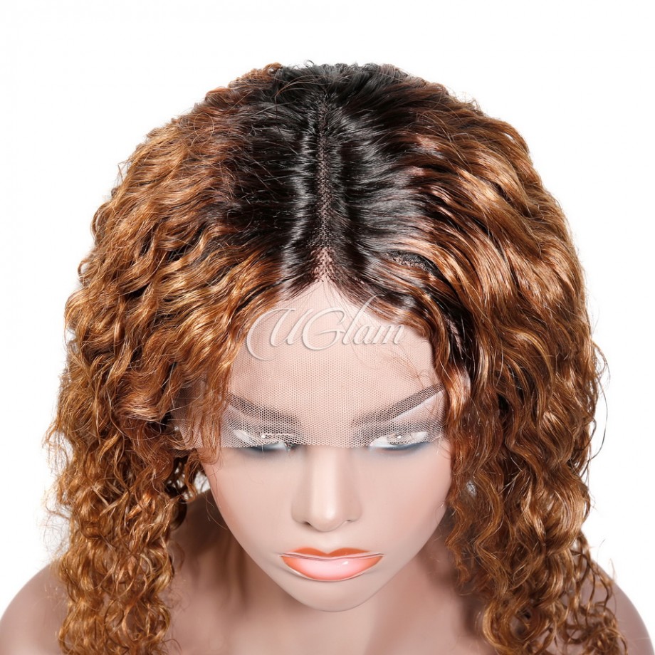 Uglam 1B/30 Bob T Part Lace Wigs Water Wave Hair