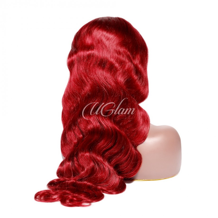 Uglam Reddish Transparent 13x4  Lace Frontal Wig Body Wave 