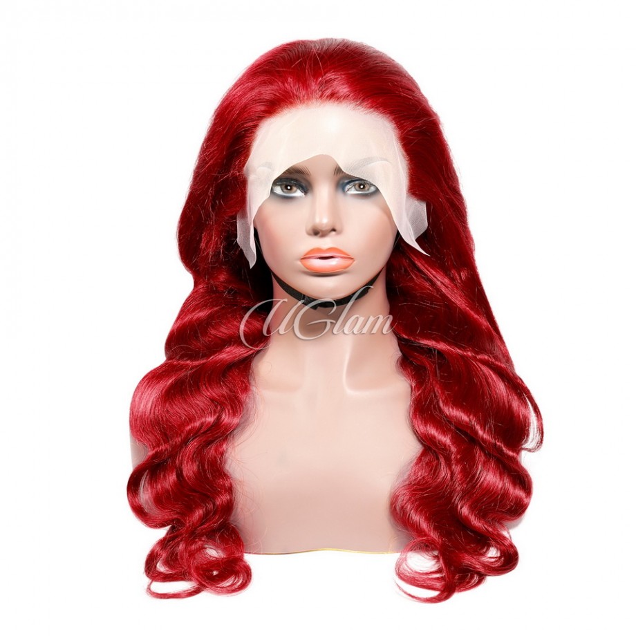 Uglam Reddish Transparent 13x4  Lace Frontal Wig Body Wave 
