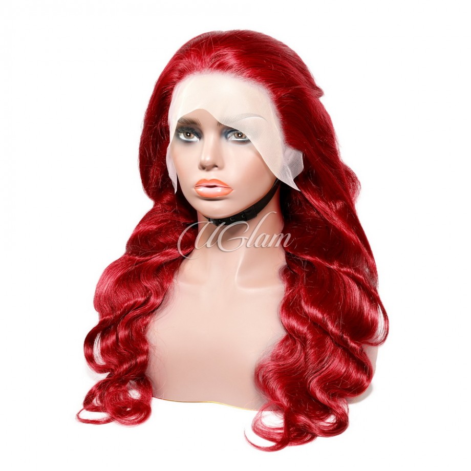Uglam Reddish Transparent 13x4  Lace Frontal Wig Body Wave 