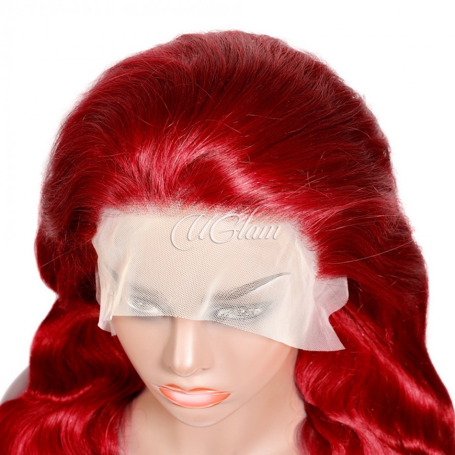 Uglam Reddish Transparent 13x4  Lace Frontal Wig Body Wave 