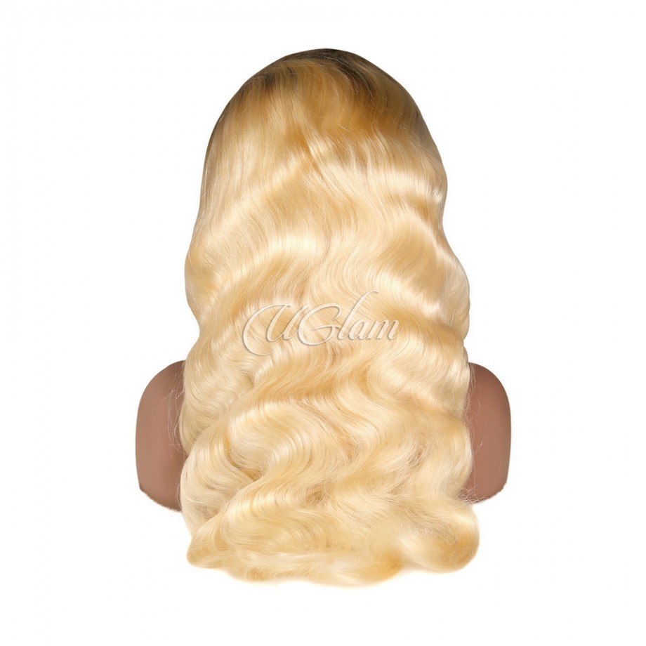 Uglam Color 1b/613 Ombre Transparent 13x4  Lace Frontal Wig Body Wave 