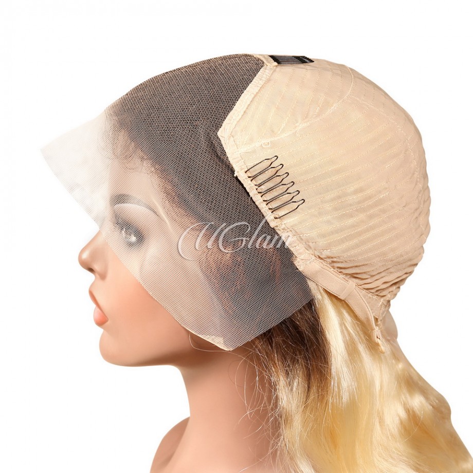 Uglam Color 1b/613 Ombre Transparent 13x4  Lace Frontal Wig Body Wave 
