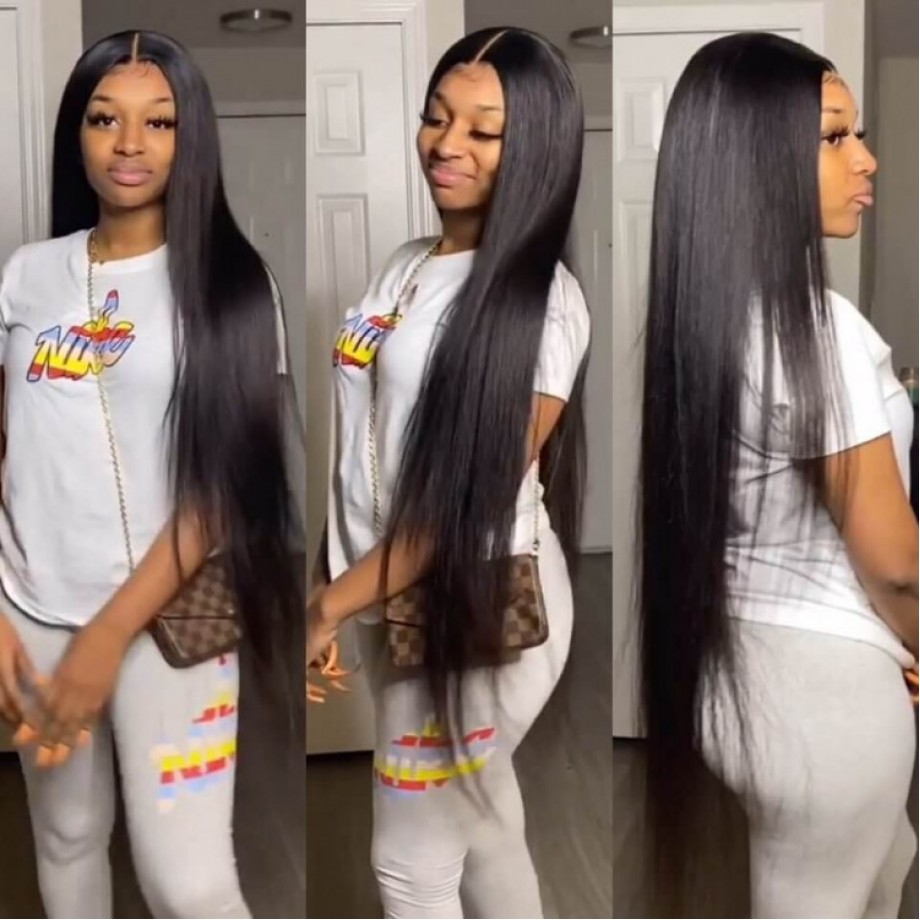 32 34 36 Inch Long Straight 13x4 Transparent Lace Full Frontal Wigs