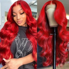 Uglam Reddish Transparent 13x4  Lace Frontal Wig Body Wave 