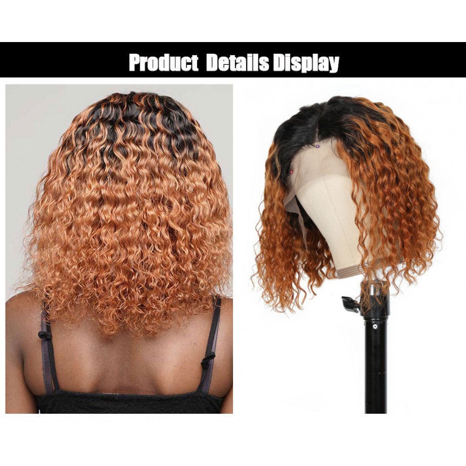 Uglam 1B/30 Bob T Part Lace Wigs Water Wave Hair