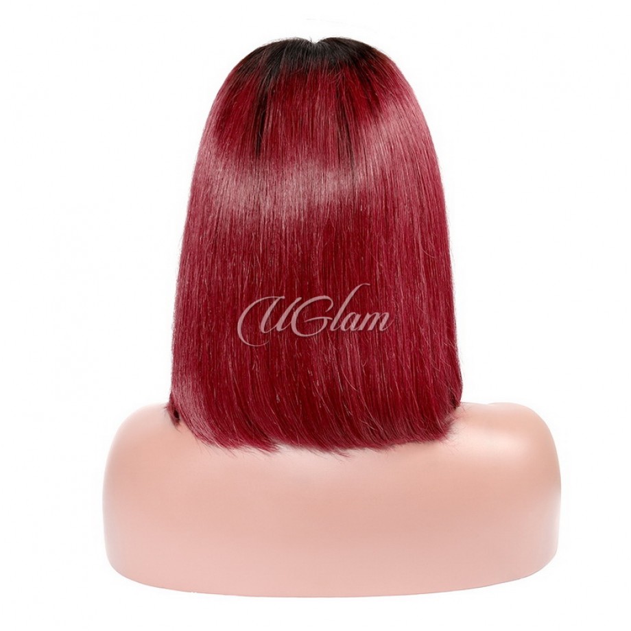 Uglam 13X4 Lace Front  Wig Black Root Burgundy Color Straight 