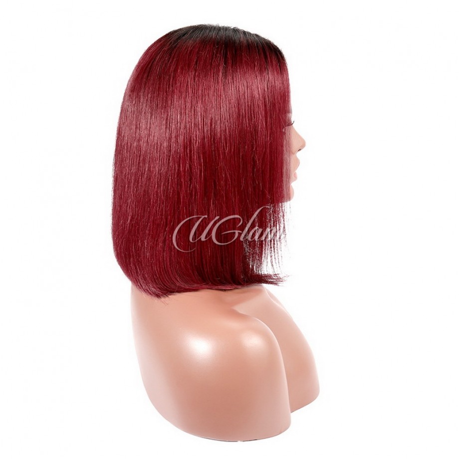 Uglam 13X4 Lace Front  Wig Black Root Burgundy Color Straight 