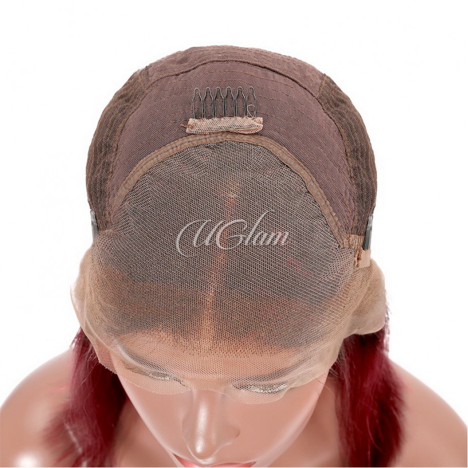 Uglam 13X4 Lace Front  Wig Black Root Burgundy Color Straight 