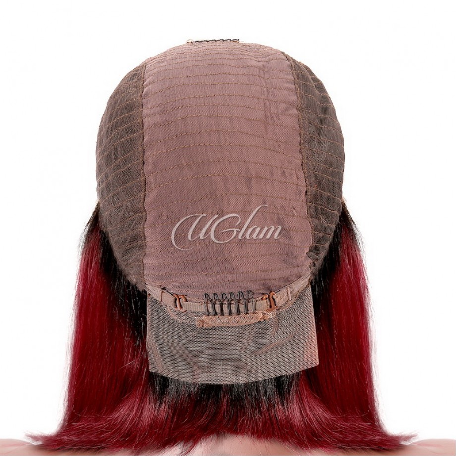 Uglam 13X4 Lace Front Black Root Burgundy Color Straight Wig