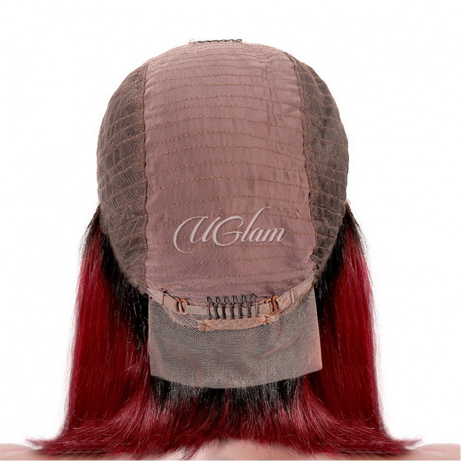 Uglam 13X4 Lace Front  Wig Black Root Burgundy Color Straight 