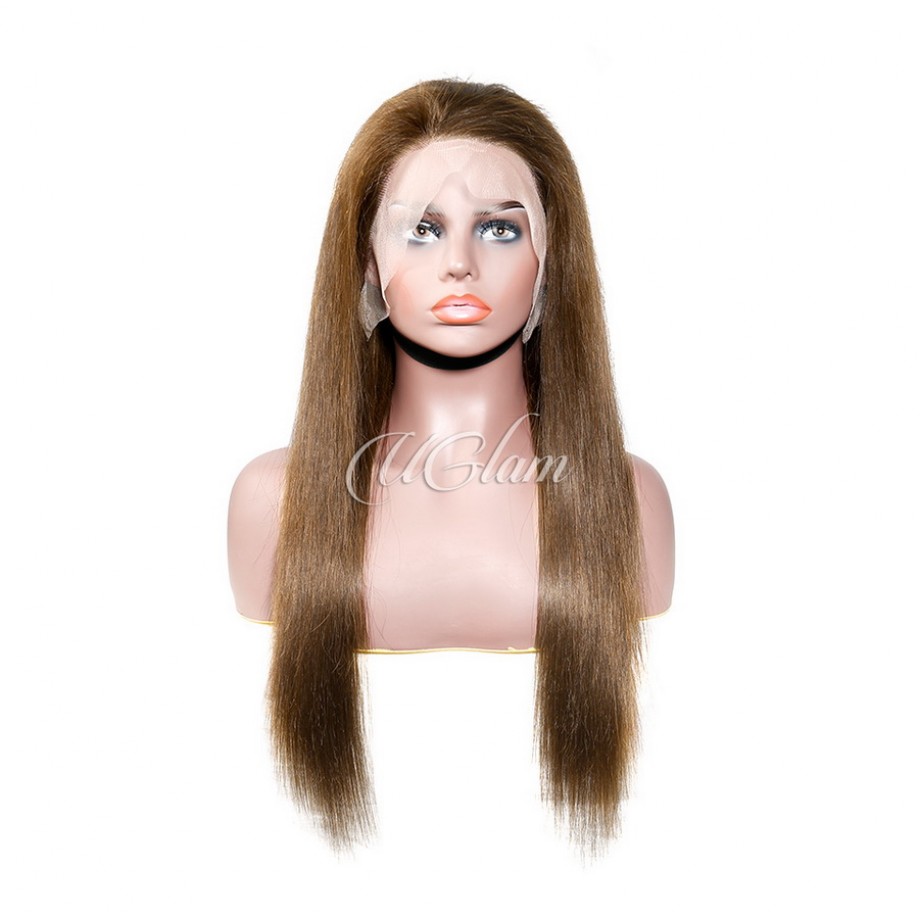 Human Hair 13x4 Transparent Lace Front  #4 Brown Color Straight Wigs