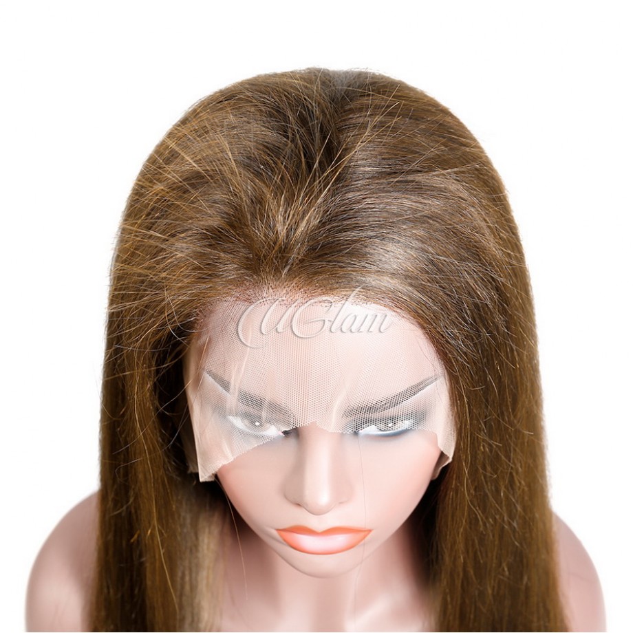 Human Hair 13x4 Transparent Lace Front  #4 Brown Color Straight Wigs