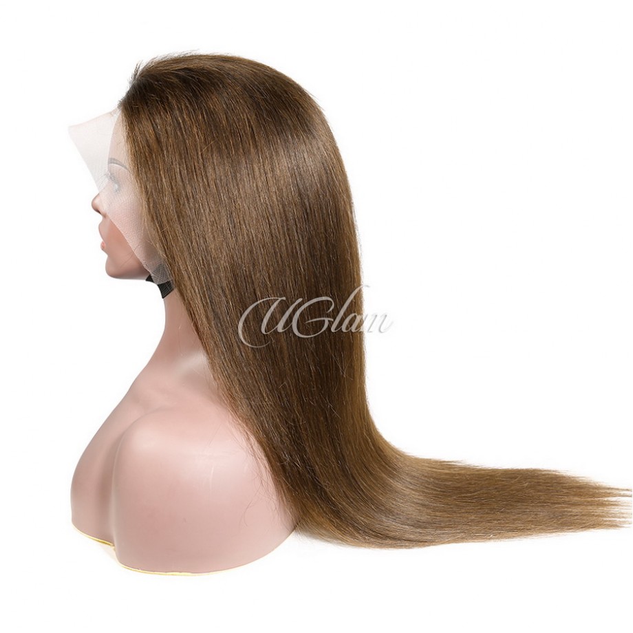 Human Hair 13x4 Transparent Lace Front  #4 Brown Color Straight Wigs