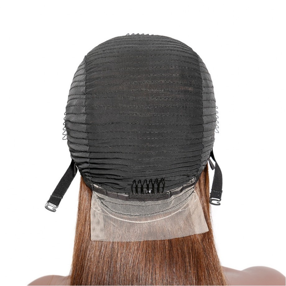 Human Hair 13x4 Transparent Lace Front  #6 Color Straight Wigs