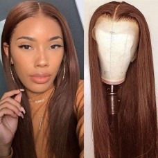 Human Hair 13x4 Transparent Lace Front  #4 Brown Color Straight Wigs