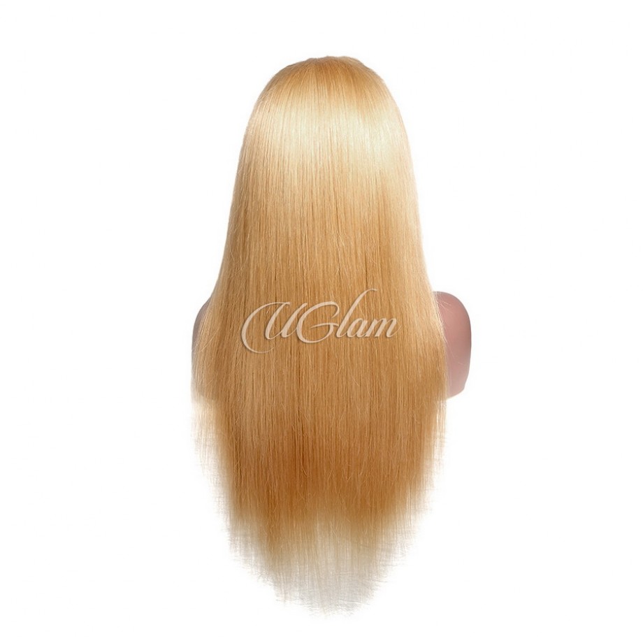 Human Hair 13x4 Transparent Lace Front  #27 Blonde Color Straight Wigs