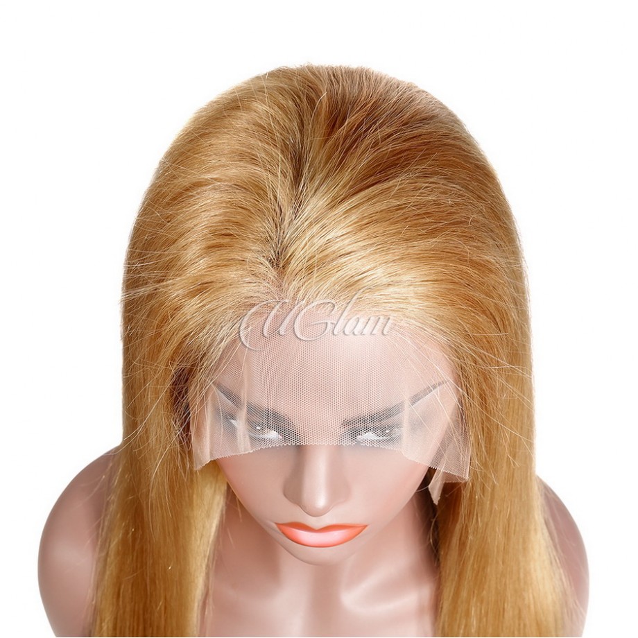 Human Hair 13x4 Transparent Lace Front  #27 Blonde Color Straight Wigs