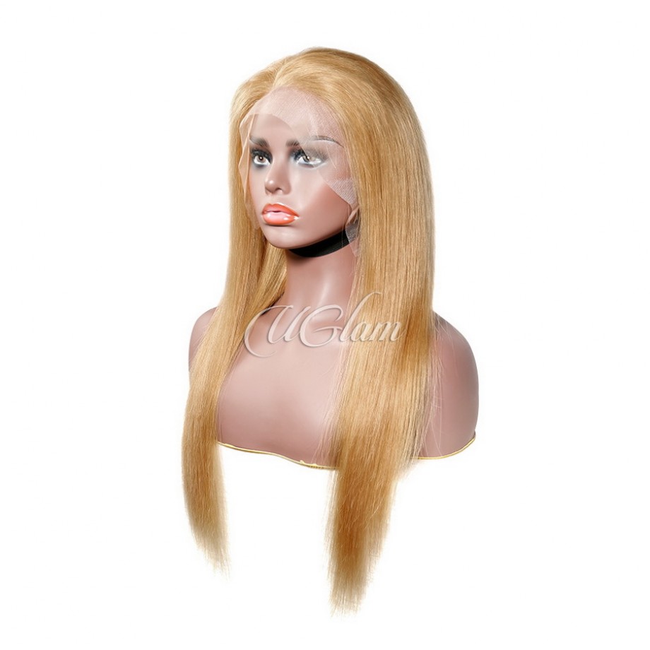 Human Hair 13x4 Transparent Lace Front  #27 Blonde Color Straight Wigs