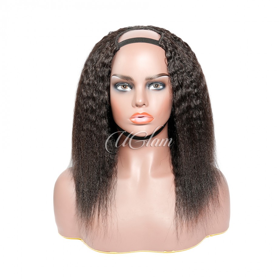 U Part Kinky Straight Human Hair Wig