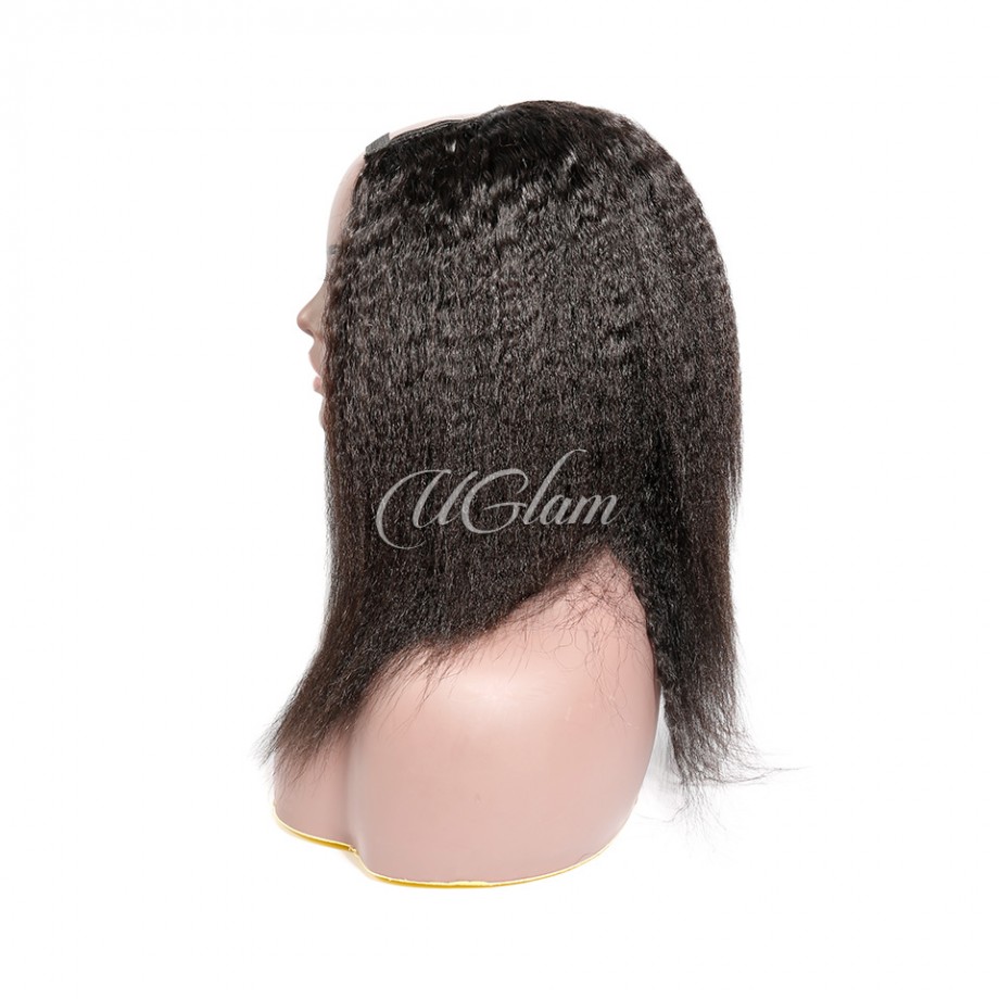 U Part Kinky Straight Human Hair Wig