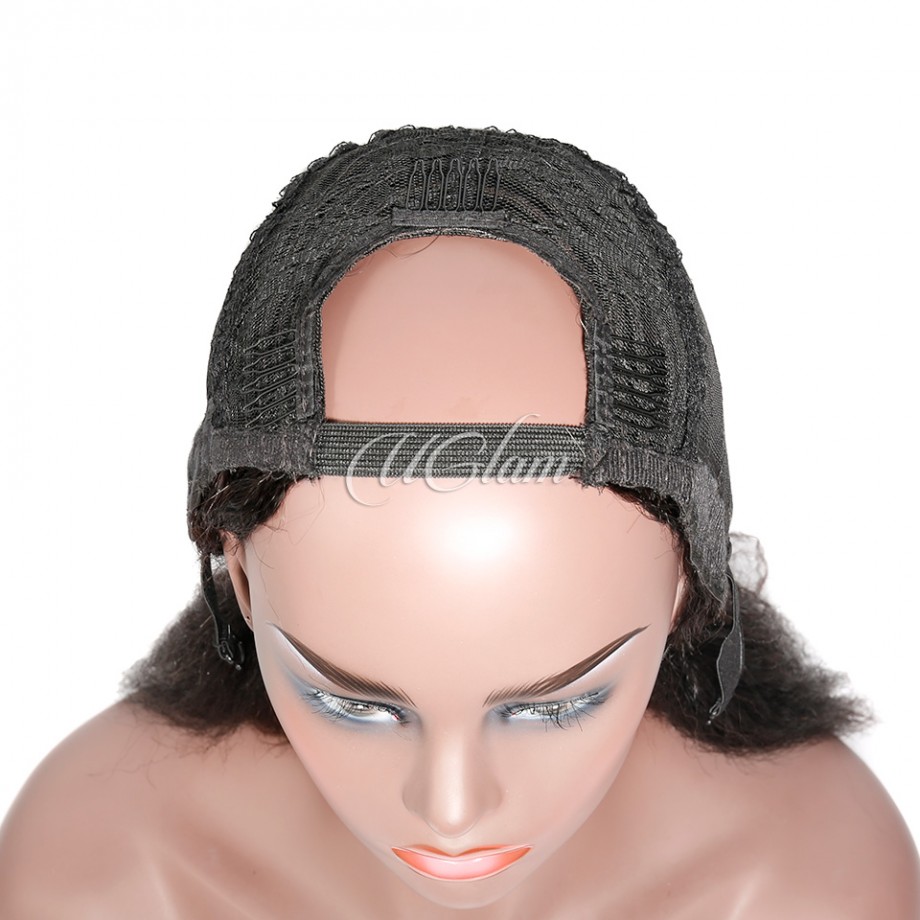 U Part Kinky Straight Human Hair Wig