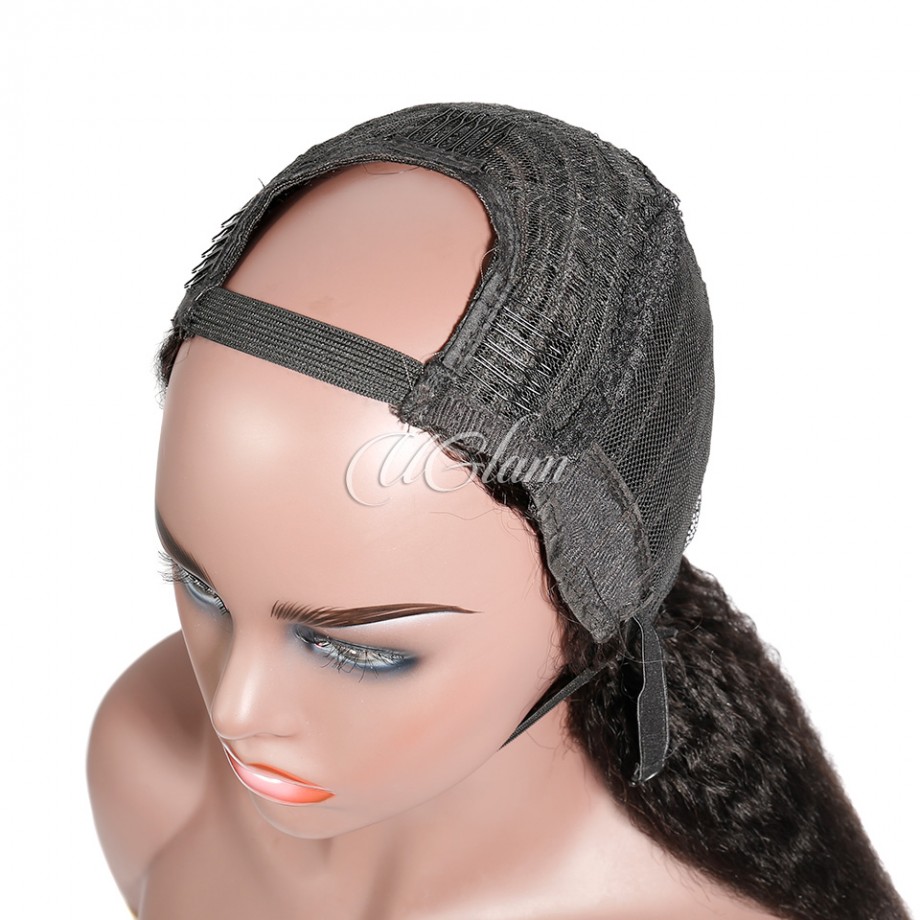 U Part Kinky Straight Human Hair Wig
