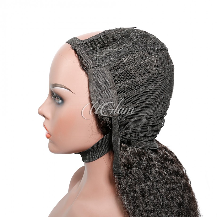 U Part Kinky Straight Human Hair Wig
