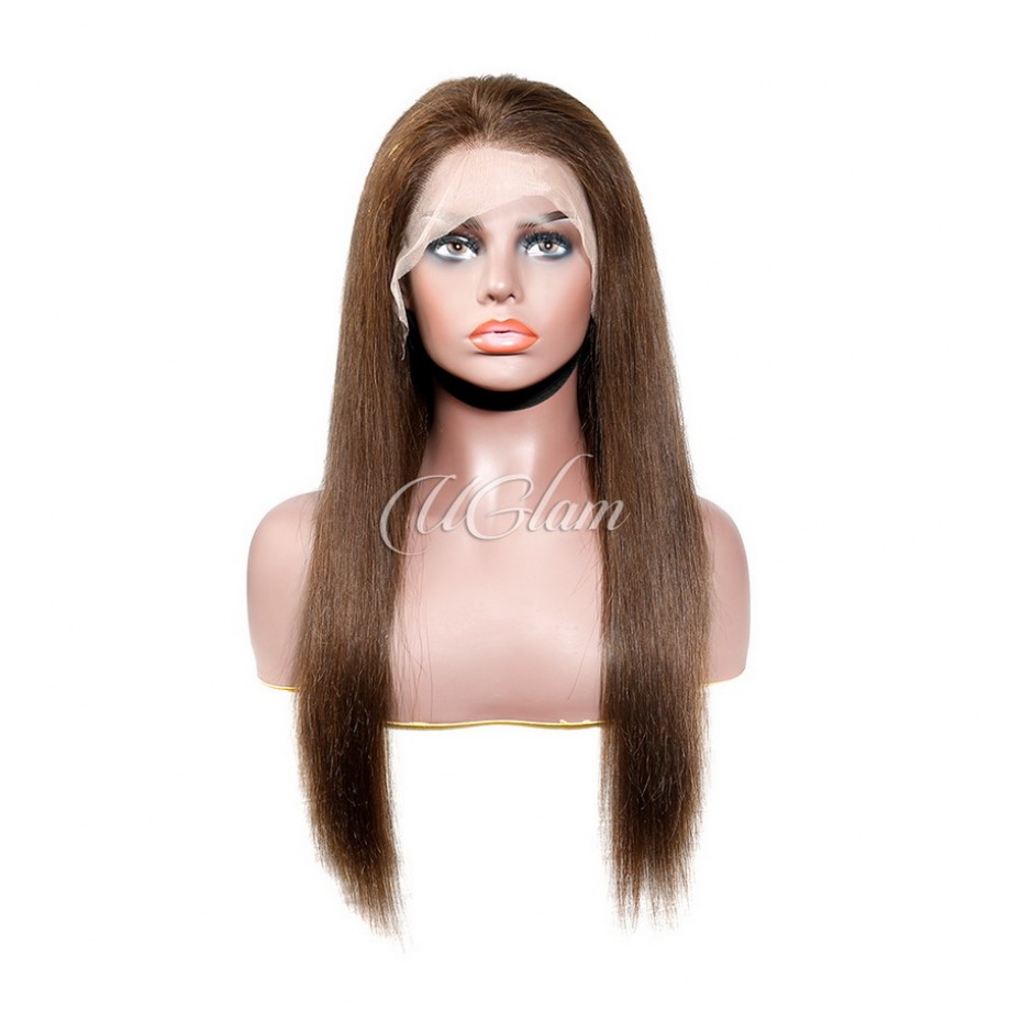 Human Hair 13x4 Transparent Lace Front Wigs #2 Brown Color Straight Hair