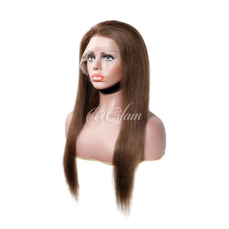 Human Hair 13x4 Transparent Lace Front Wigs #2 Brown Color Straight Hair
