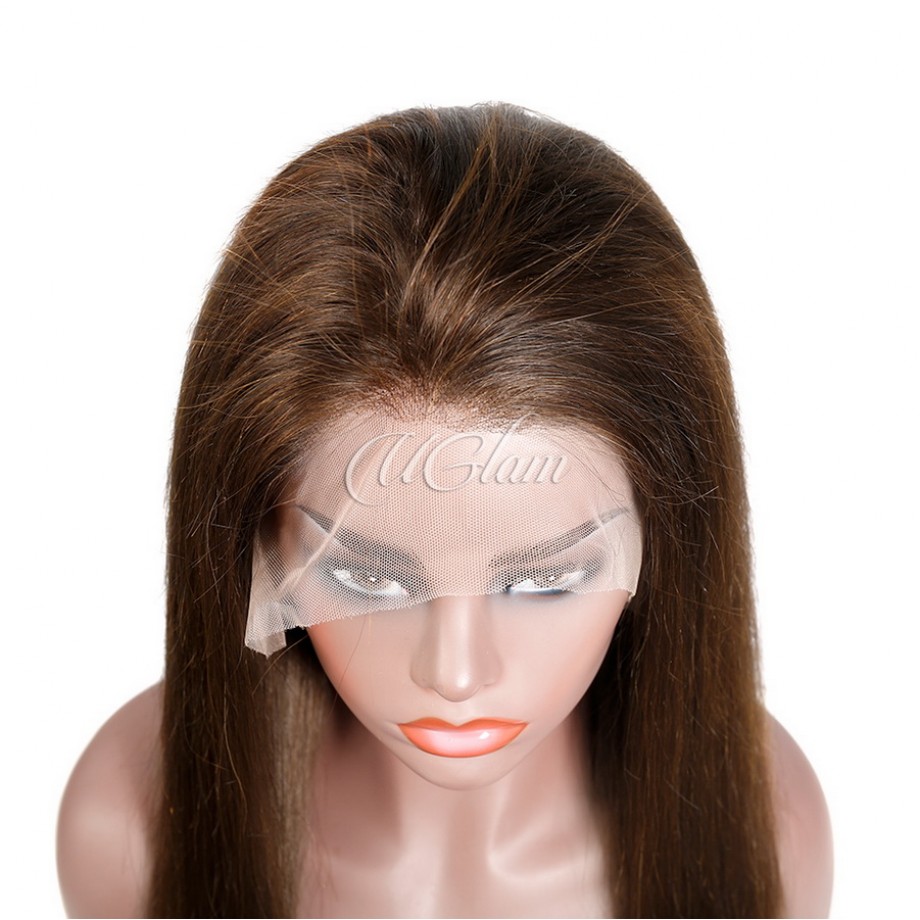 Human Hair 13x4 Transparent Lace Front Wigs #2 Brown Color Straight Hair