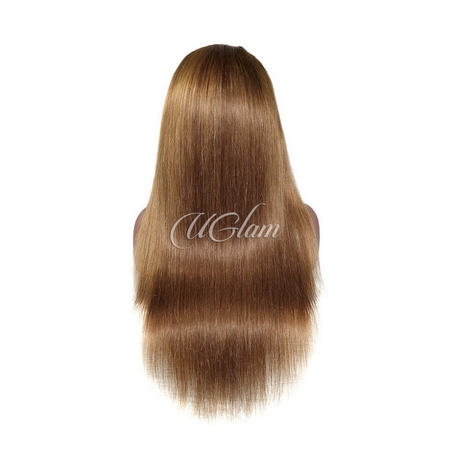 Human Hair 13x4 Transparent Lace Front  #6 Color Straight Wigs