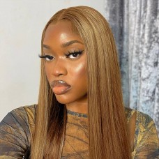 Human Hair 13x4 Transparent Lace Front  #6 Color Straight Wigs