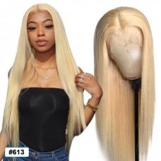 Virgin 13X4 Lace Front #613 Blonde Color Straight Human Hair Wigs 150% Density