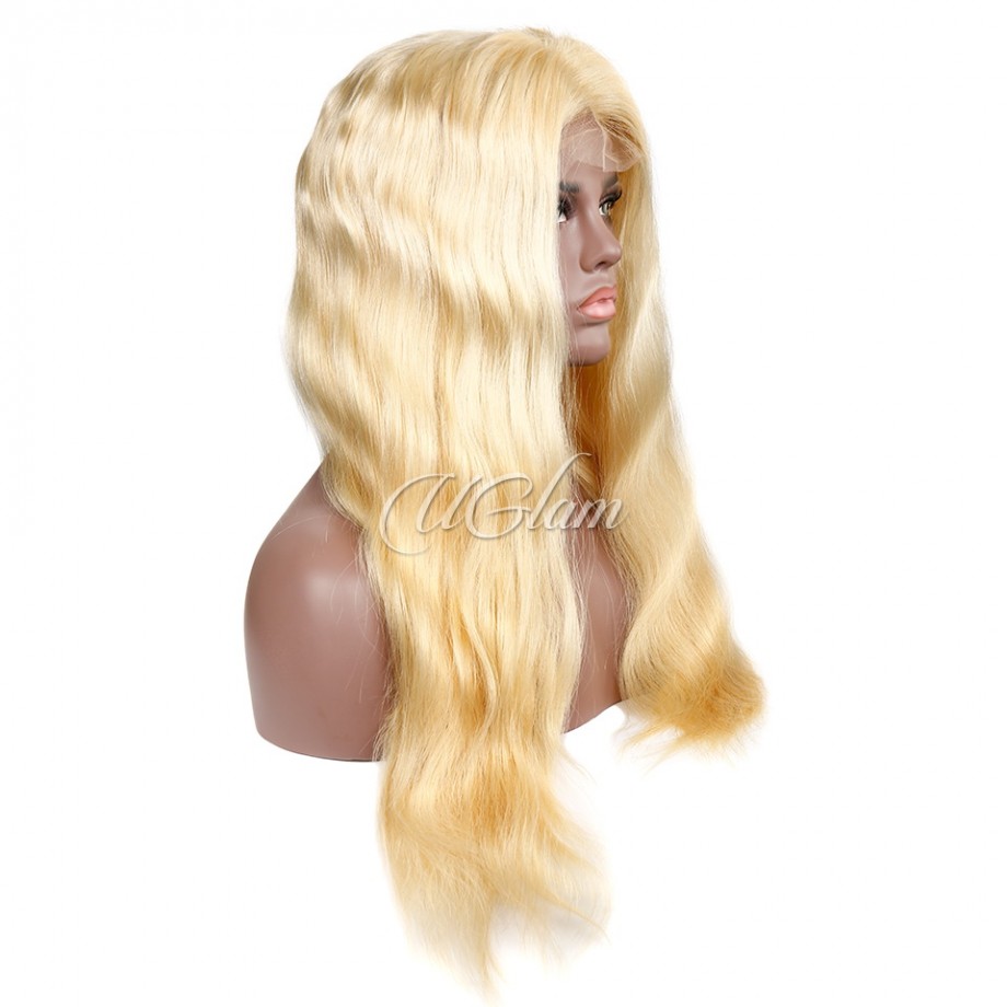 Uglam 13X4 Lace Front Wigs 613 Blonde Color Body Wave 150% Density