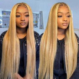 Uglam 13X4 Lace Front Wigs 30/613 Blonde Color Straight 150% Density