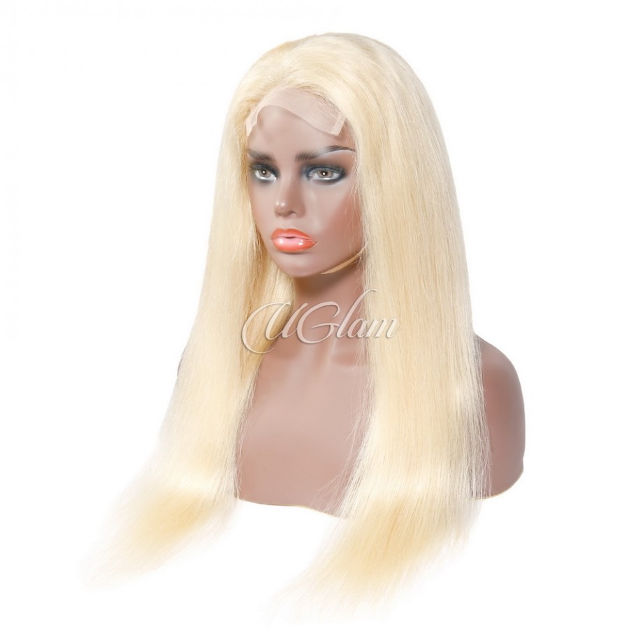 Uglam Closure Wigs 613 Blonde Color Straight Humanhair