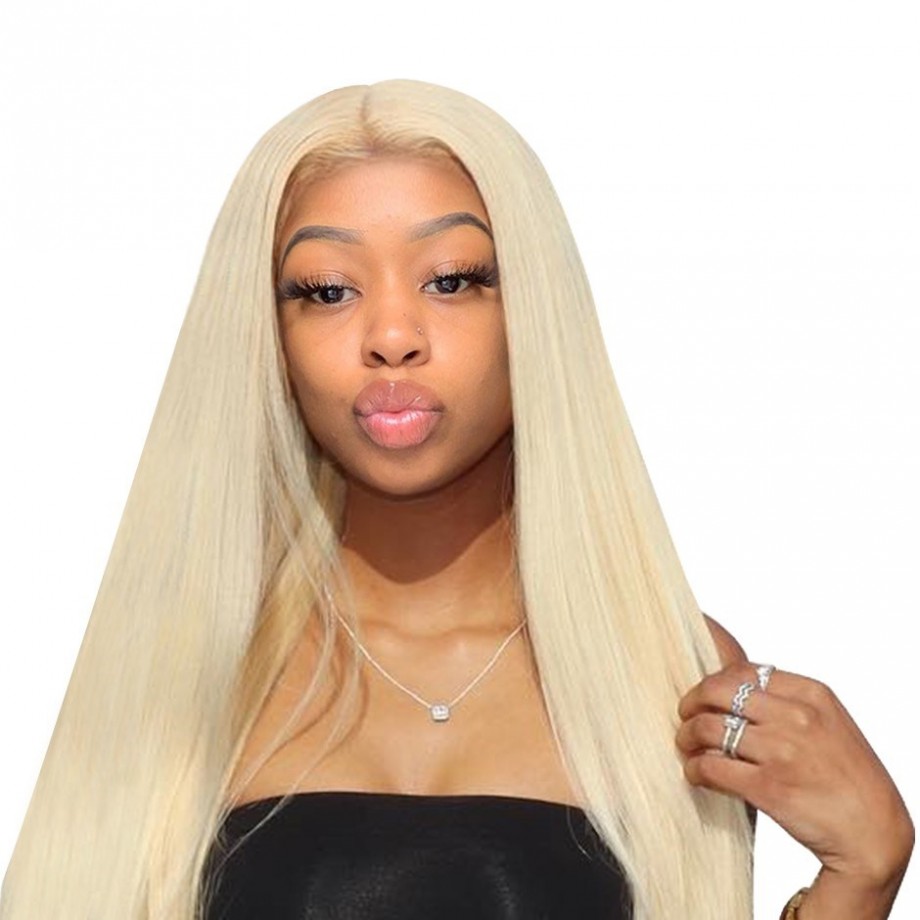 Uglam Closure Wigs 613 Blonde Color Straight Humanhair