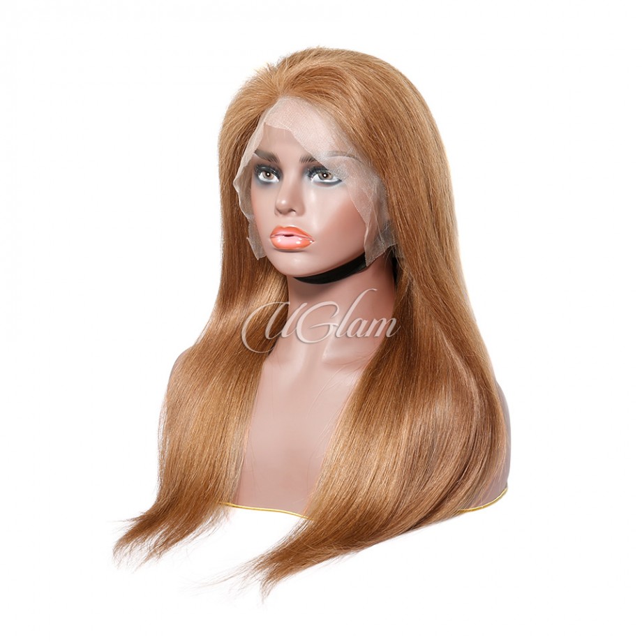 Human Hair 13x4 Transparent Lace Front #8 Color Straight Wigs